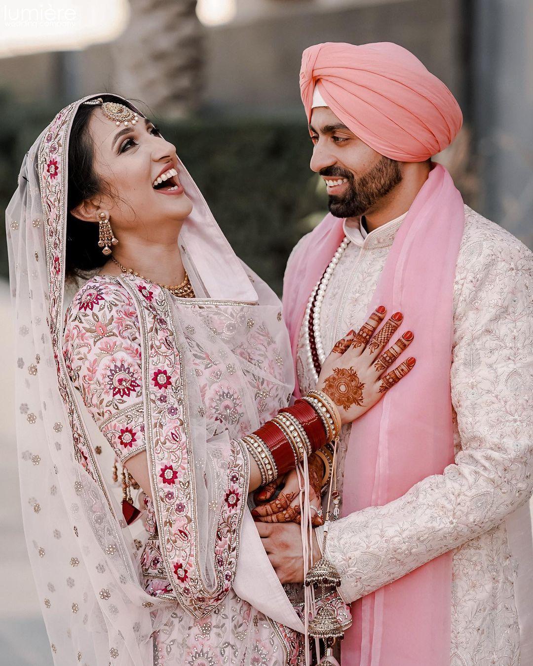 Blush Pink Bridal and Ivory Sherwani Pair – Mongas