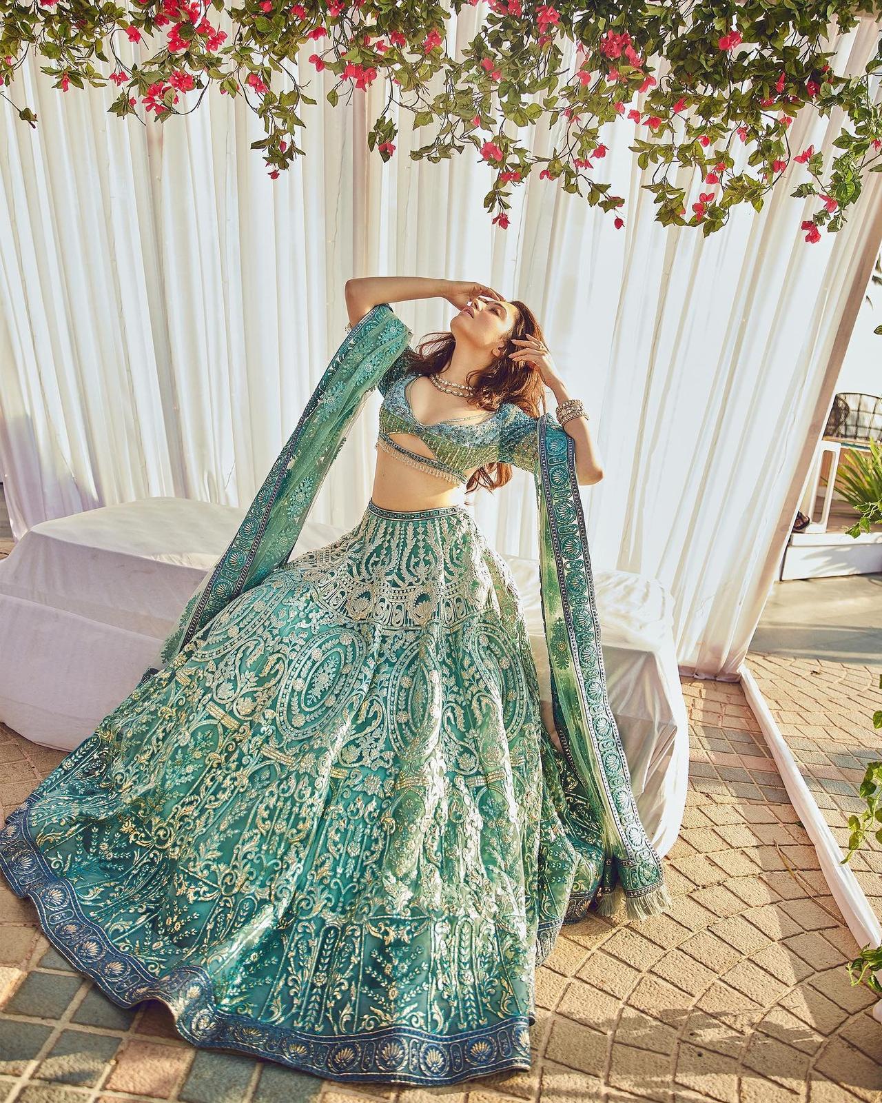 Buy Blue and green designer wedding lehenga in UK, USA and Canada