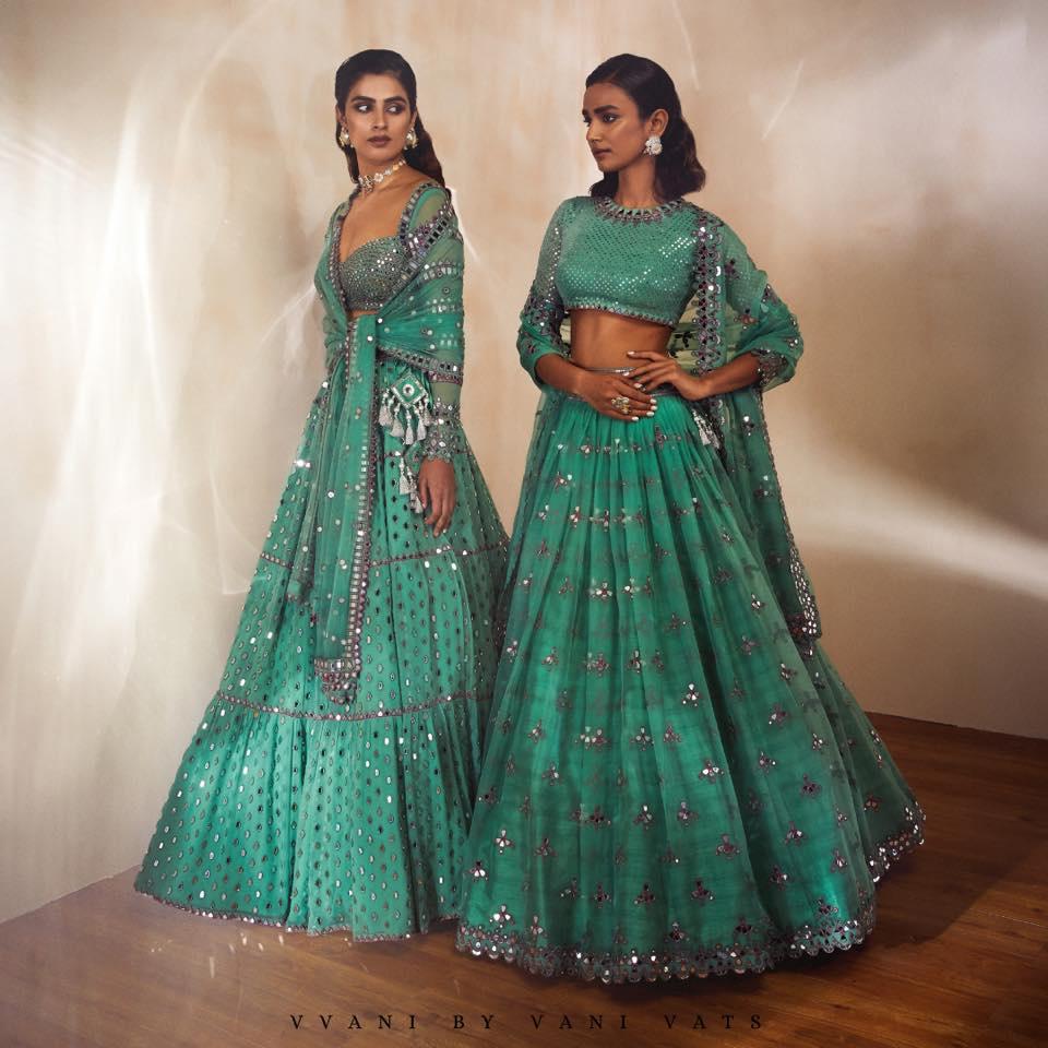 Buy online Green Flared Lehenga With Mirror Work from ethnic wear for Women  by Anara for ₹1899 at 56% off | 2024 Limeroad.com