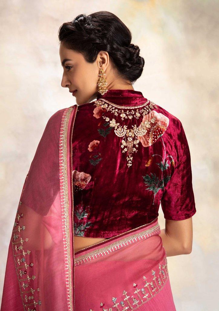 Yellow Color Brocade Silk With Designer Collar Neck Readymade saree bl –  D3blouses