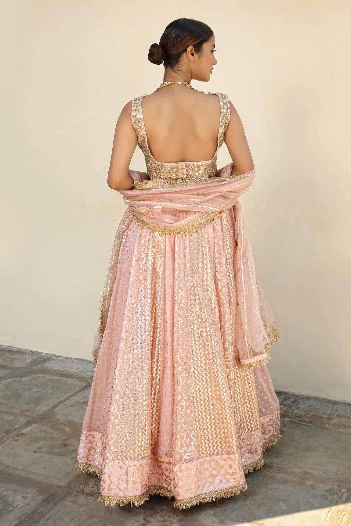 Light Pink Organza Designer Gown- Daabu Jaipur