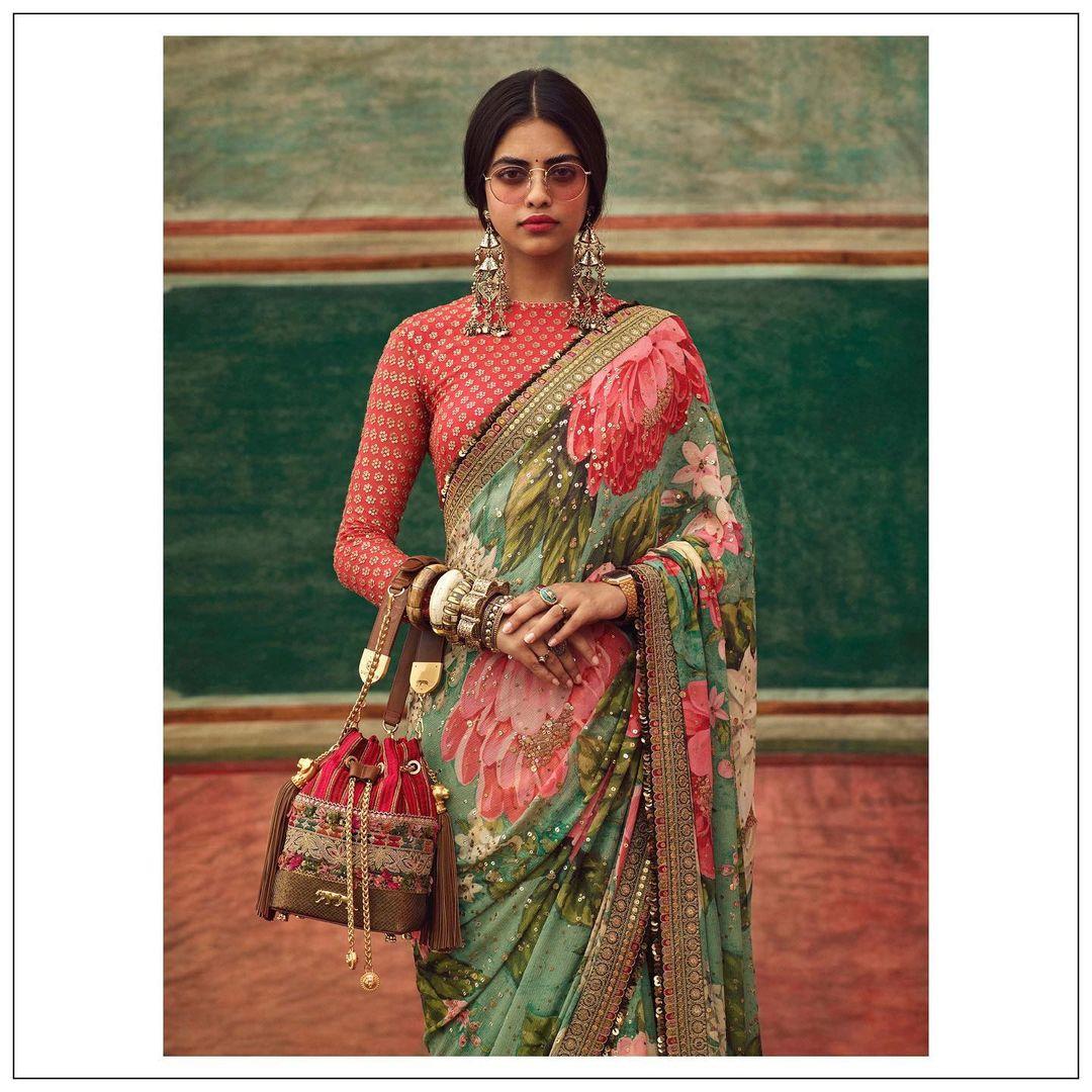 Raw Silk Full Sleeves Sari Blouse Sabyasachi Deep Neck Blouse