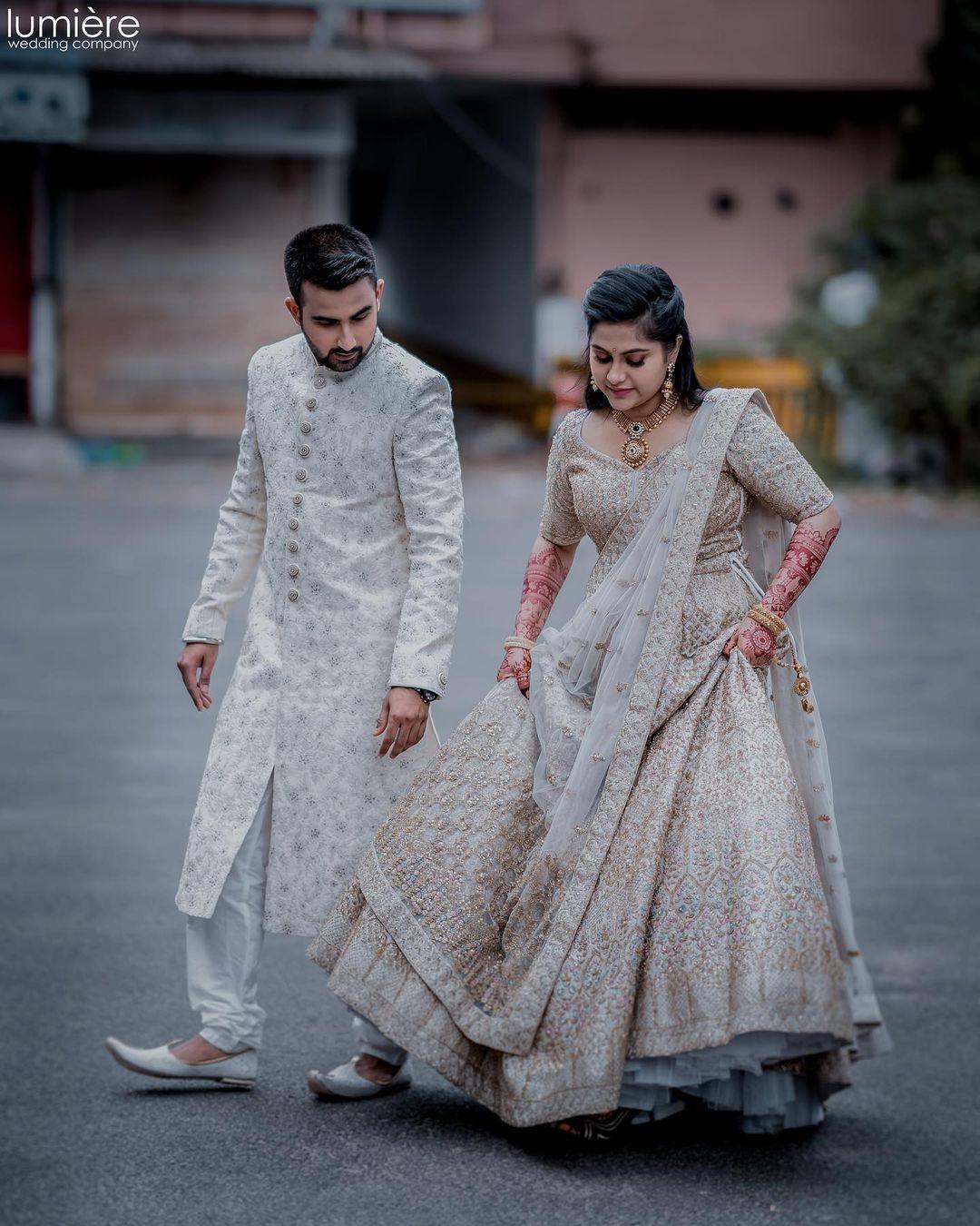 22 Matching Lehenga & Sherwani for Indian Brides & Grooms | Latest bridal  lehenga, Lehenga color combinations, Couple wedding dress