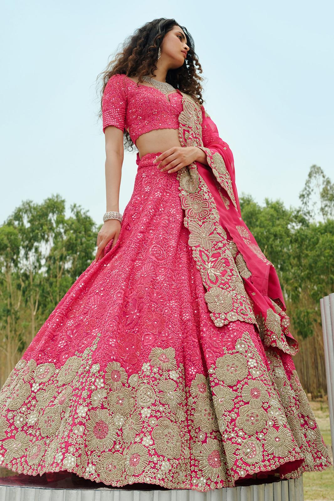 Red And Light Pink Stitched Wedding Lehenga Choli at Rs 2250 in Surat
