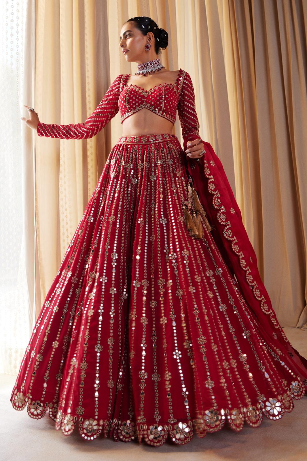Burgundy Embroidered Bridal Lehenga Set With 2 Dupattas Design by Dolly J  at Pernia's Pop Up Shop 2023
