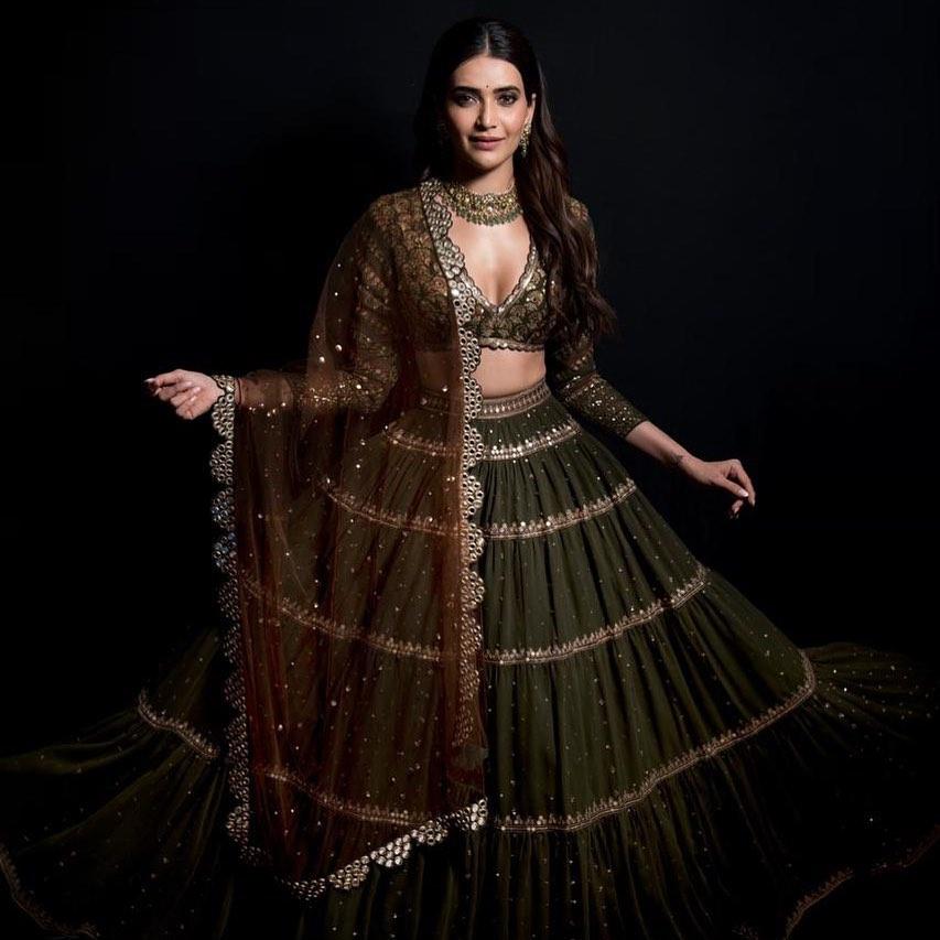 Olive green Payal Keyal Lehenga by Payal Keyal for rent online | FLYROBE