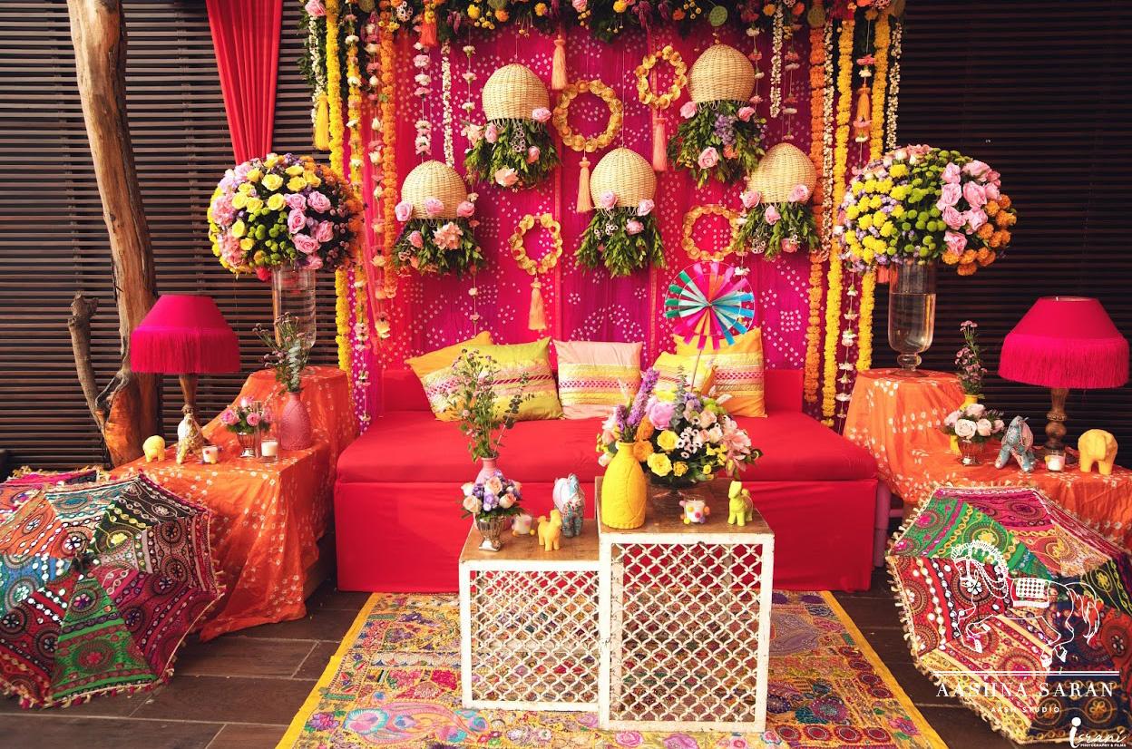 Haldi/mehndi backdrop | Wedding design decoration, Ganpati decoration design,  Haldi ceremony decorations