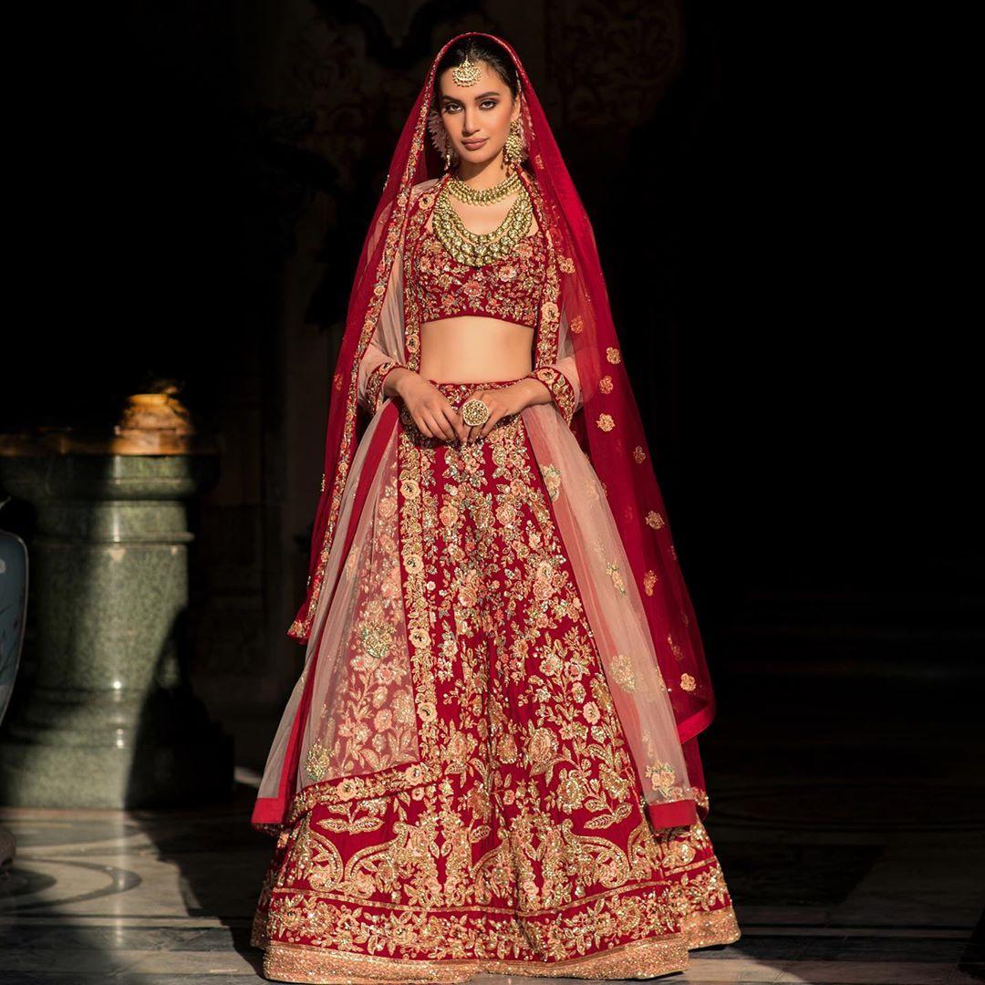 Red Bridal Lehenga Choli set with attractive Embroidery Work - Dress me  Royal