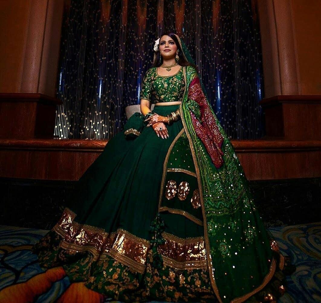 Green Color Half Saree Lehenga with Red Blouse and Dupatta South India  Designer in USA, UK, Malaysia, South Africa, Dubai, Singapore