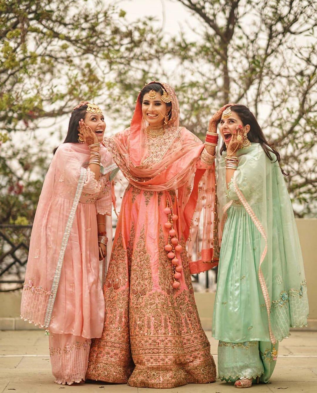 49225 peach colour combination suit mehar photography bridesquad
