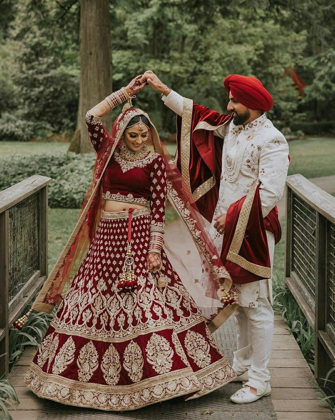 latest designer wedding lehenga choli - sherwani, designer couple wedding  outfits, designer wedding maroon leh… | Couple wedding dress, Couple  outfits, Groom outfit