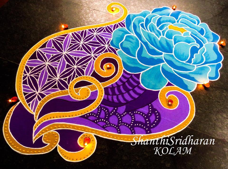 Easy Rangoli Designs for Diwali with Floral Pattern