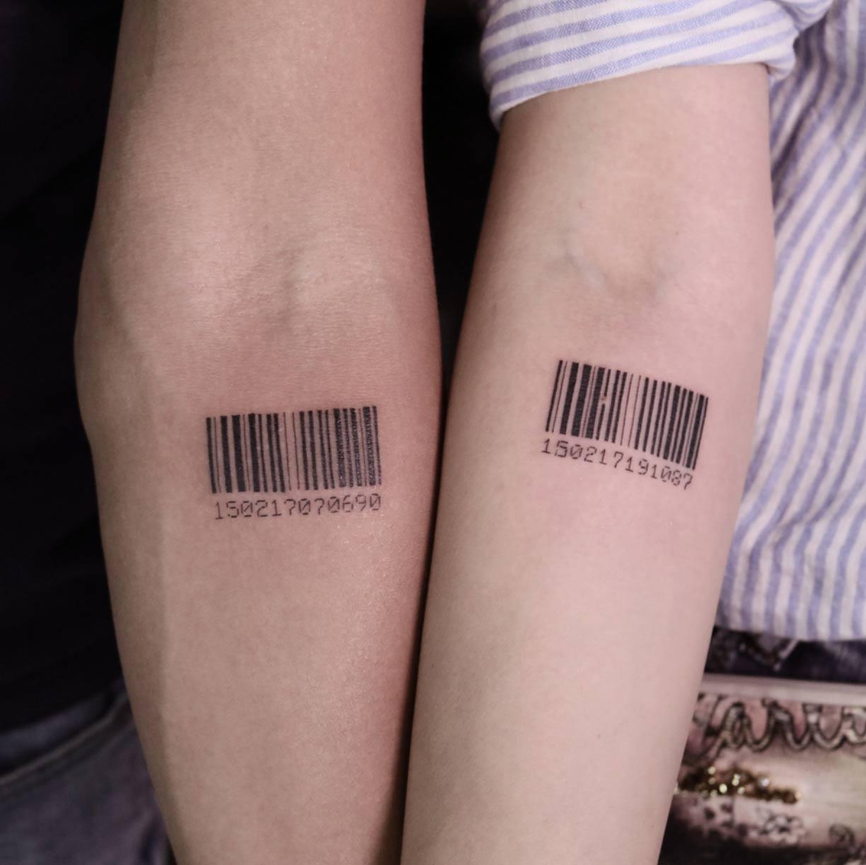 Minimalistic style barcode tattoo located on the inner