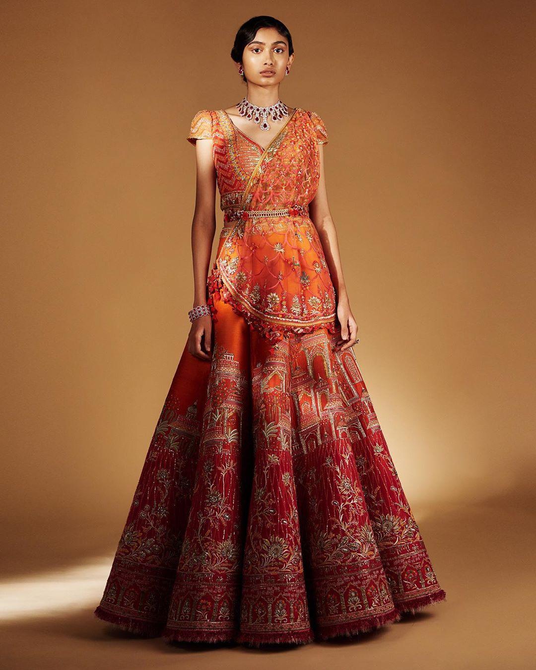 Magenta Lehenga with Orange Orna – Festivibe | Luxury Fashion