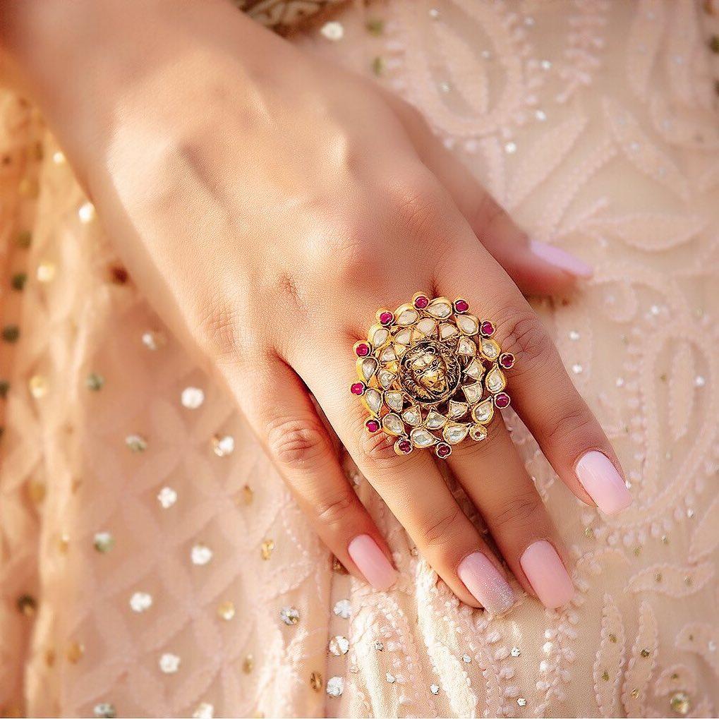925 Gold Polish Tina Designer Ring In Pastel Green - Silver Palace