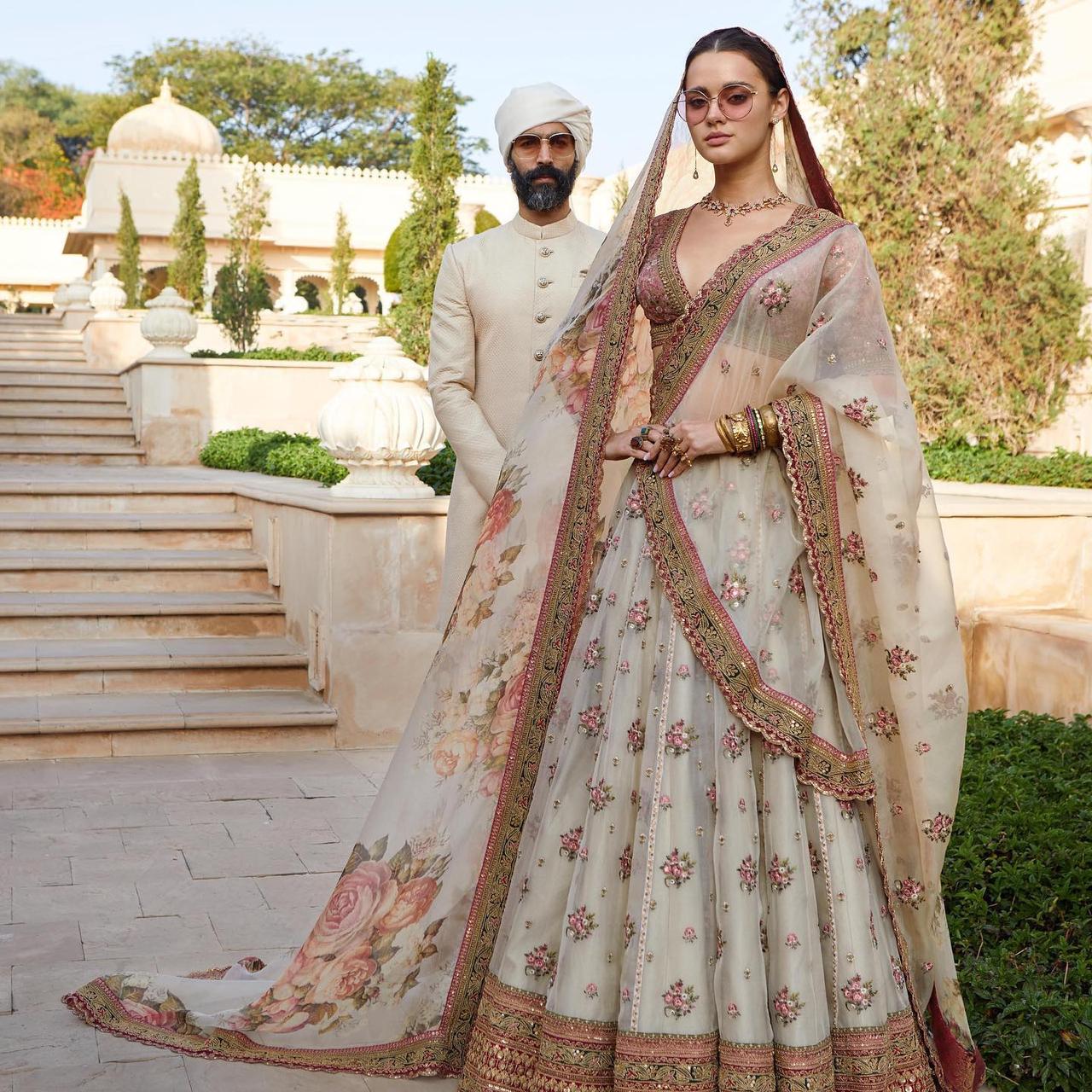 Velvet Green Lehenga Skirt with rich floral gold embroidered detailing