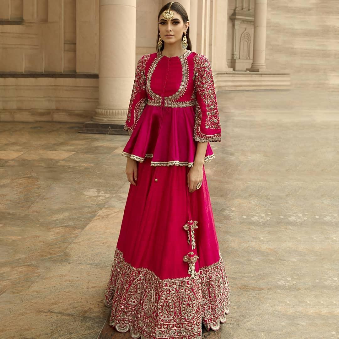 Pink Embroidered Lehenga With Crop Top | Simple lehenga, Crop top designs,  Lehenga top