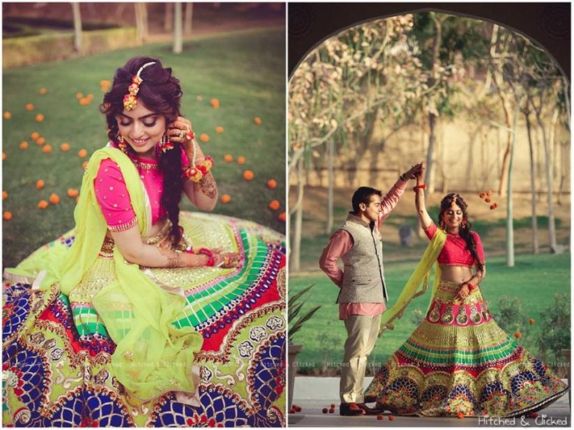 Pink and Green Color combination Lehenga Choli :: ANOKHI FASHION