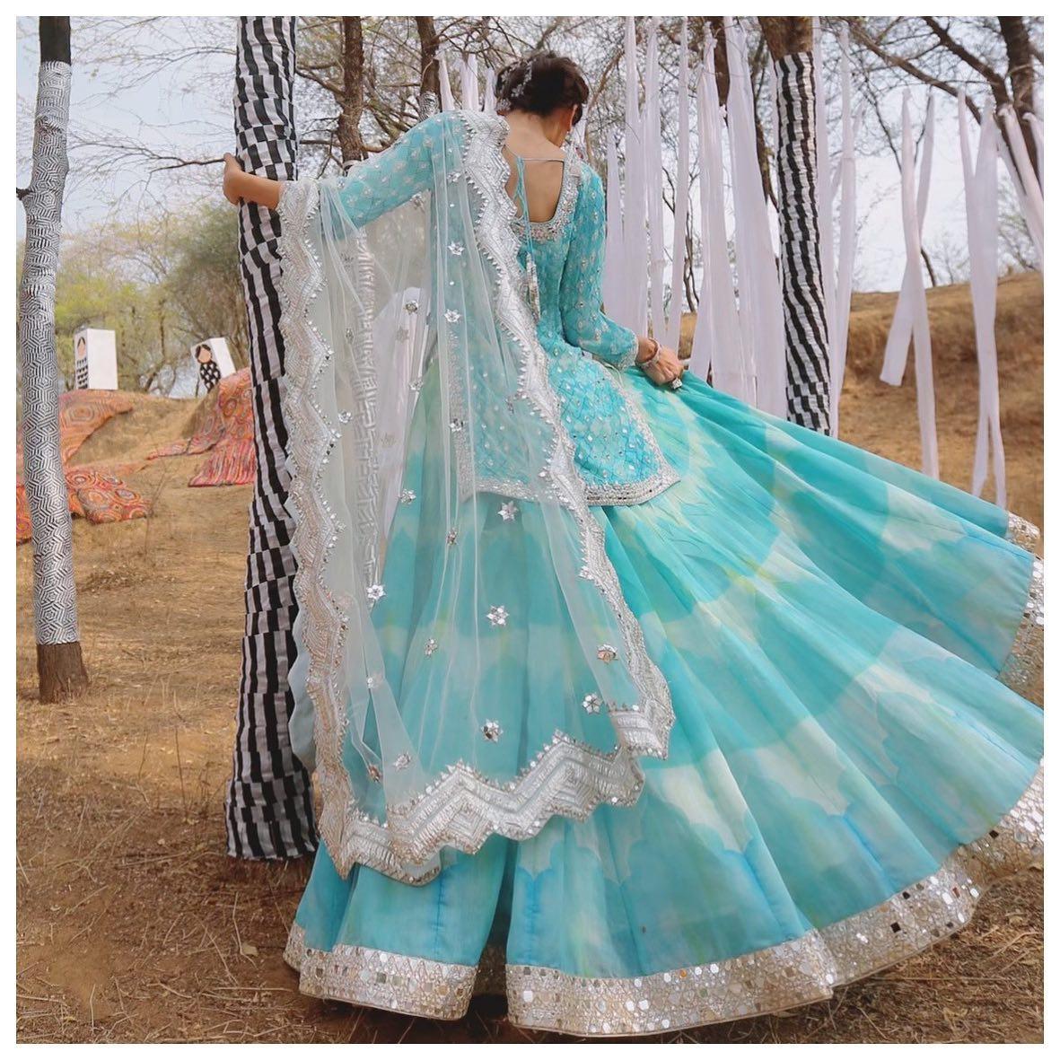 Buy Teal Blue Thread Embroidery Silk Lehenga Choli from Ethnic Plus