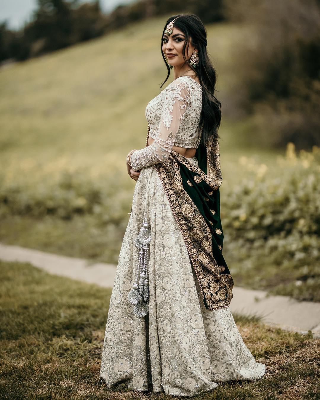 Raw Silk White Pakistani Bridal Gown with Lehnga #BS575
