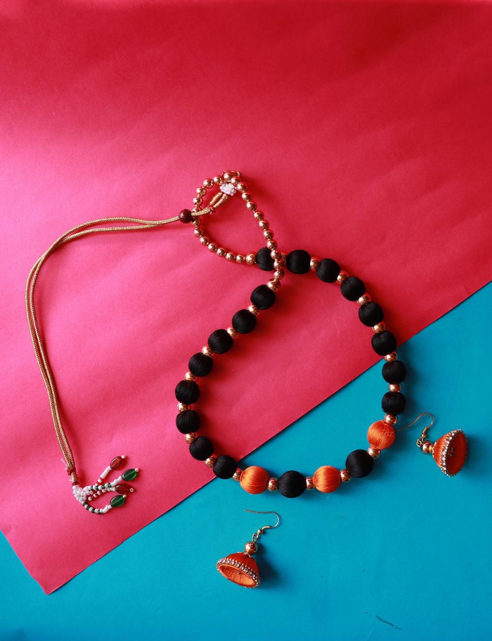 Handmade silk thread necklace,chandbali studs,jhumkas,beads,leaves  earrings,short,long,chain,crystal personalized jewellery – ShallWeStyle