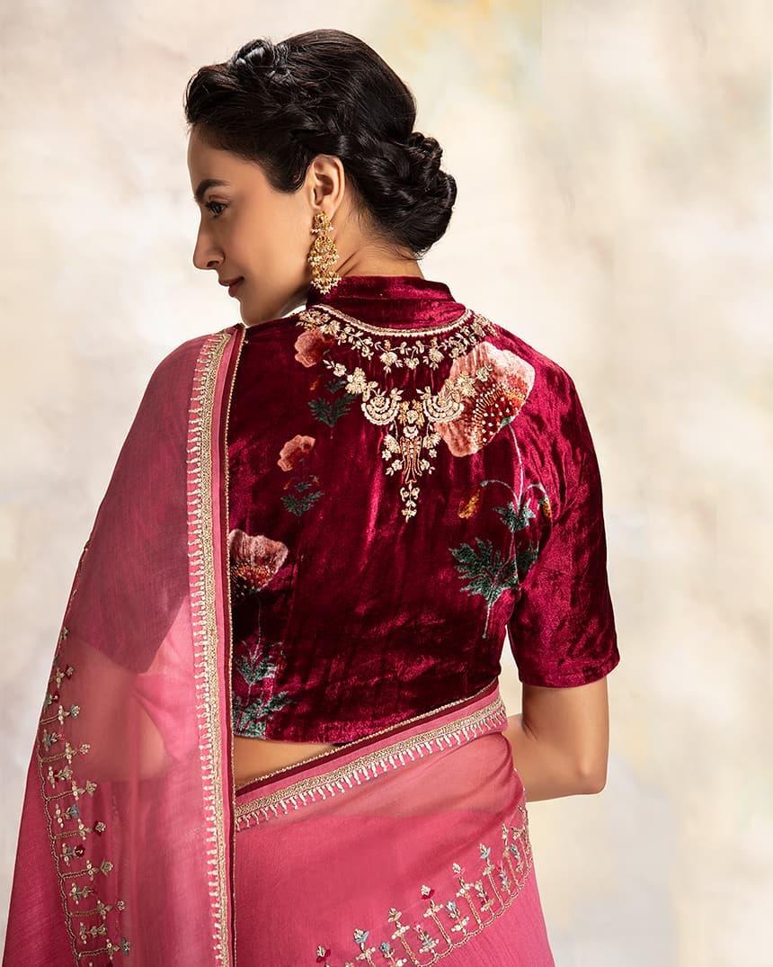 Burgundy Kashmiri Tilla Embroidered Lehenga Outfit – Talking Threads