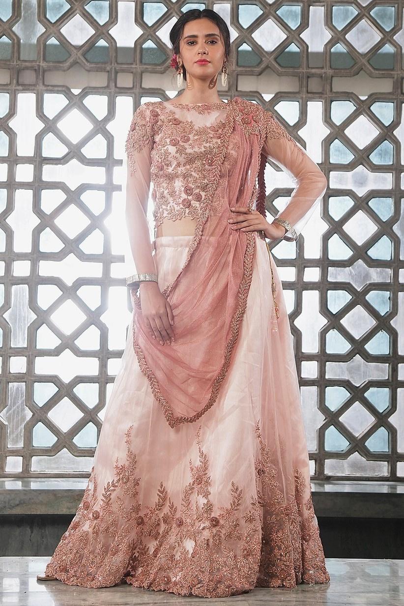 Mahima Mahajan- Olive One-Off Shoulder Heavy Embelished Blouse Lehenga Set  – Nikaza Asian Couture
