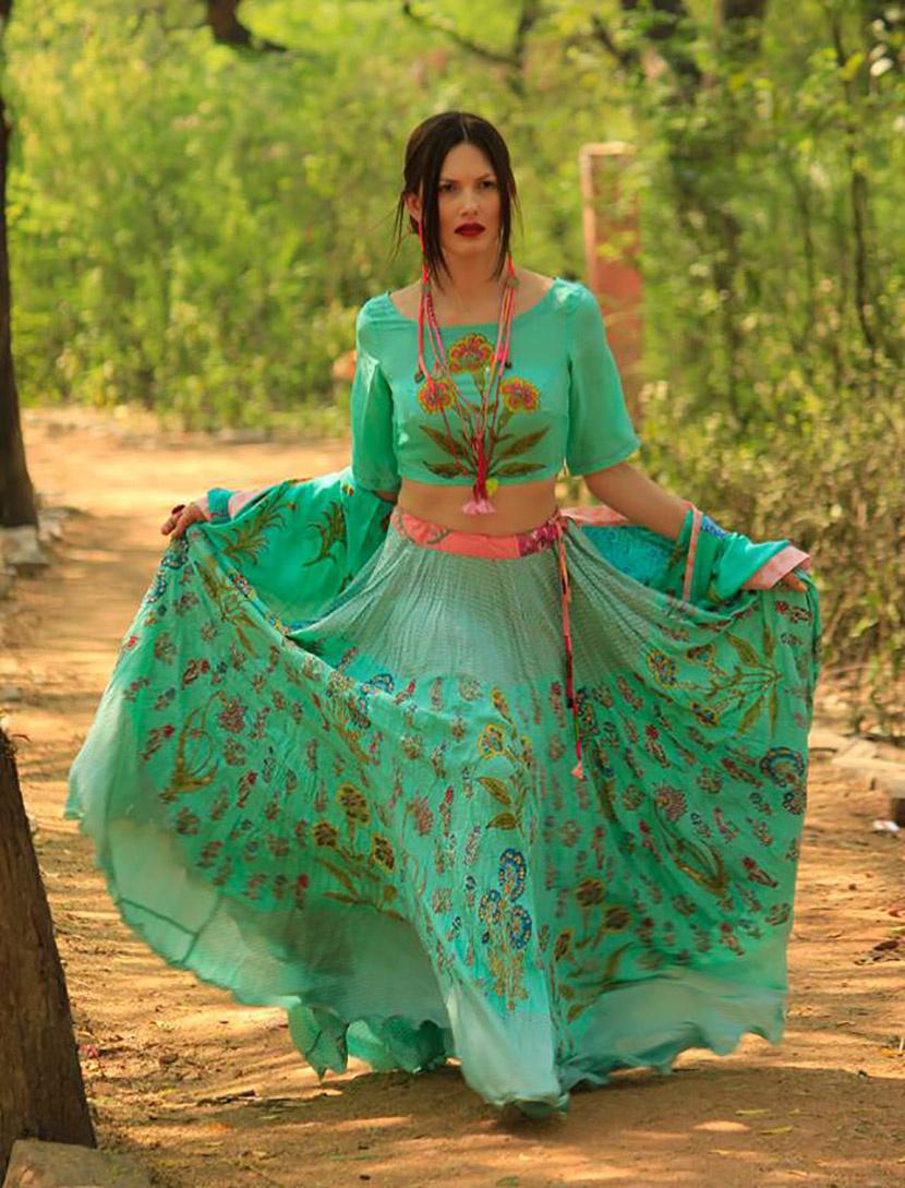 65055 girls lehenga anupamaa printed mint green