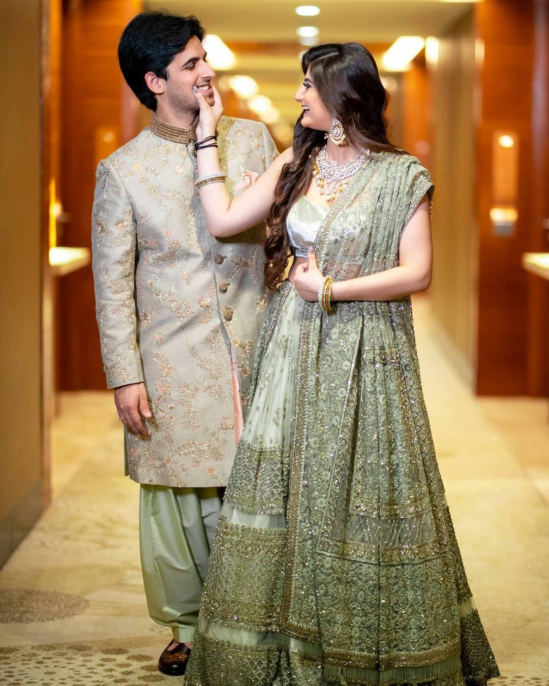 20 Shopzters Couples Who Wore Colour Coordinated Outfits | Indian wedding  gowns, Engagement dress for bride, Couple wedding dress