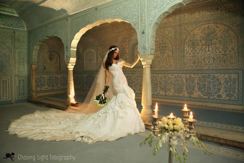 Christian Bridal Gown with Cut work and Floral Work - Bridal Gowns - Bridal  Diaries