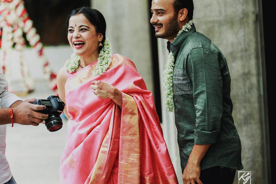 Baby Pink handwoven linen saree with silver tissue mirror work border