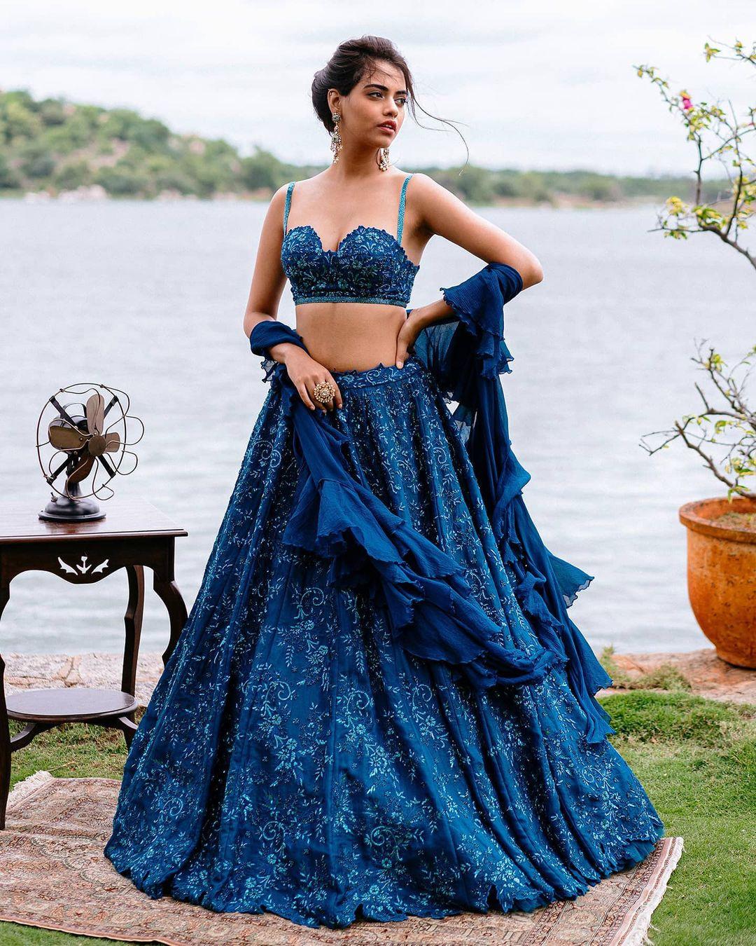 Traditional Wear Navy Blue Color Beautiful Work Lehenga Chol