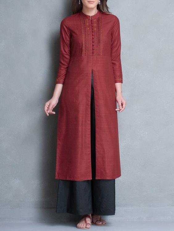 Latest Pakistani Casual Dress Design Rust Front Open Shirt