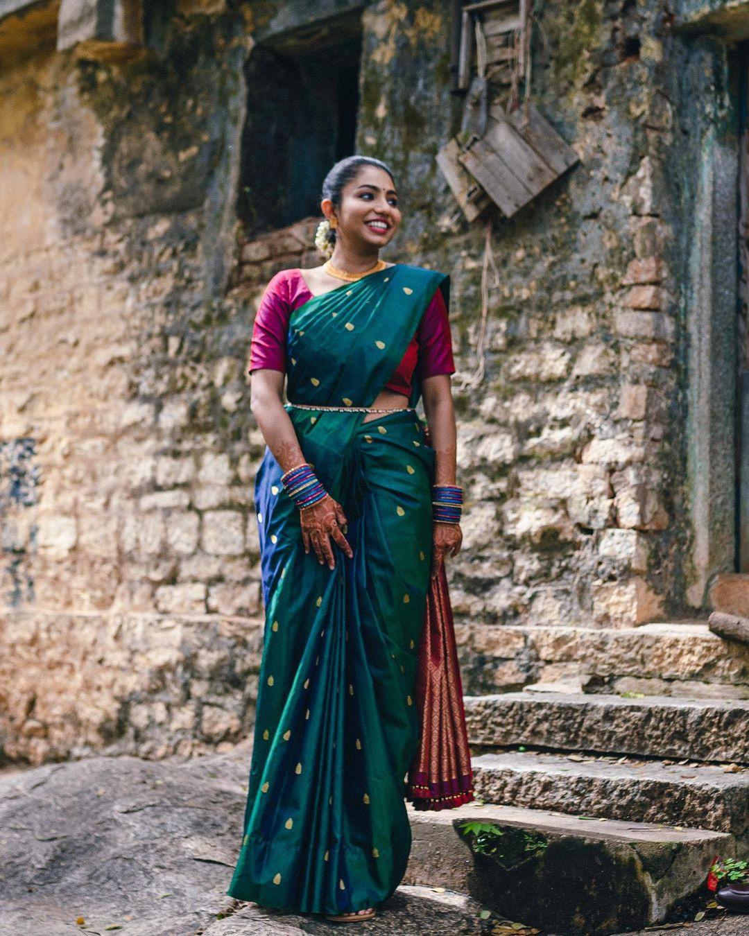 Actress Sneha Prasanna in Baby Pink Kanjeevaram Saree for Pongal