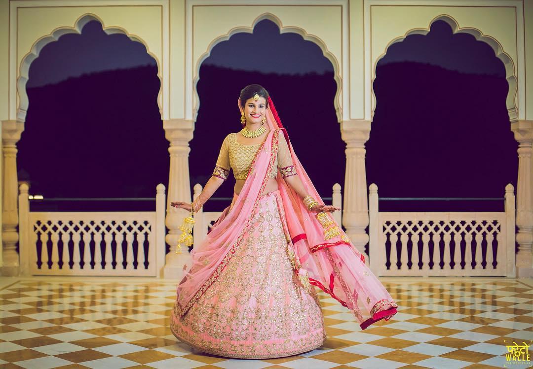 Green Blouse with Pink Lehenga and Yellow dupatta set – Megha and Jigar