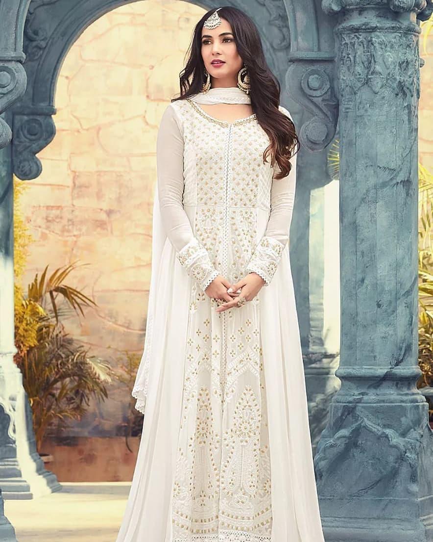 Long white anarkali best sale