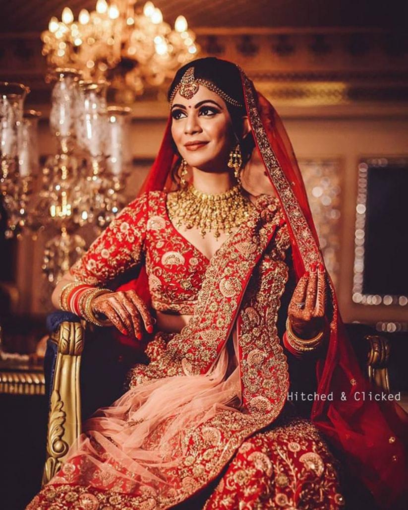 NITIKA GUJRAL' presents Blood Red Raw Silk Bridal Lehenga Choli Set With  Tulle Dupatta available exclusively at FEI