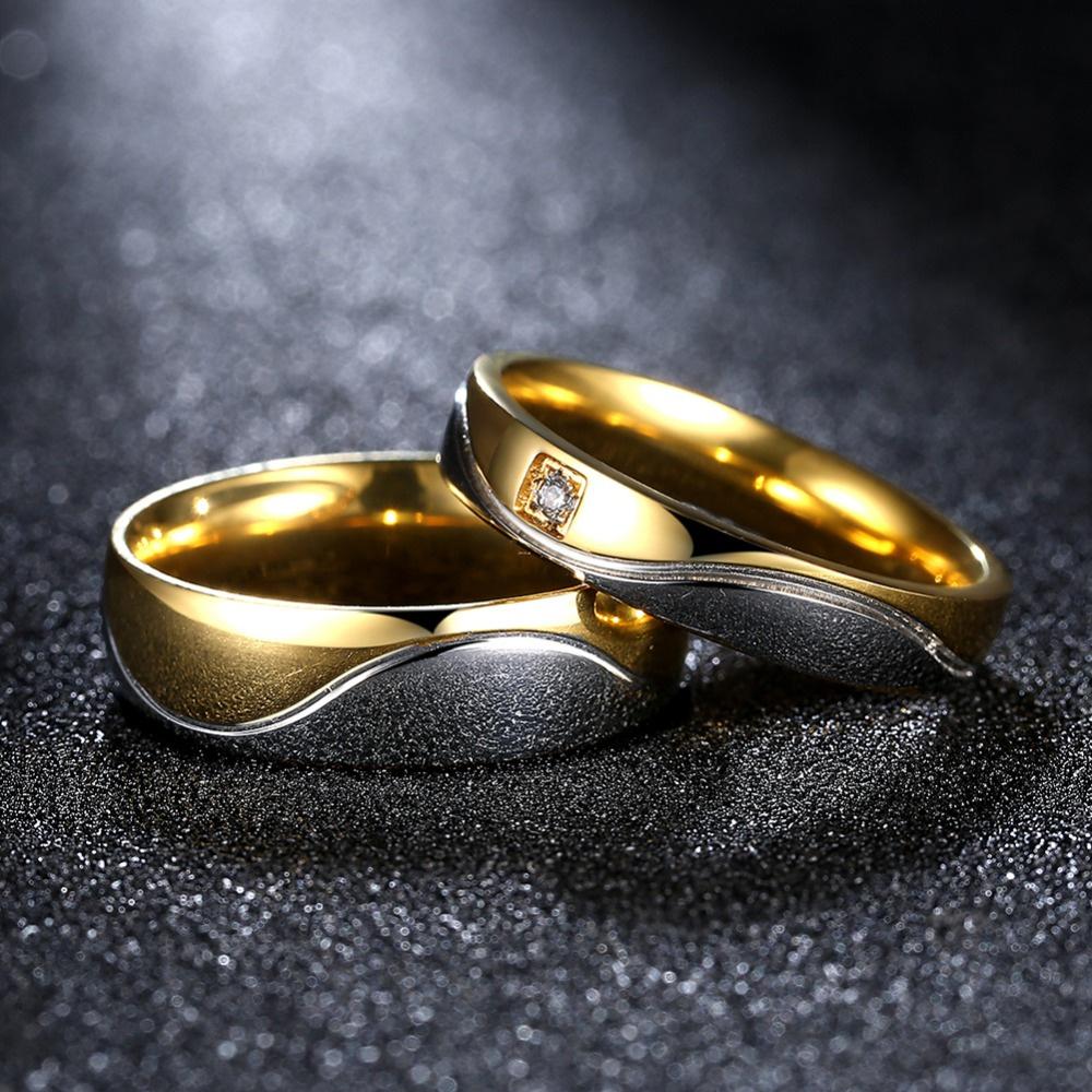 His and Hers Matching Gold Tone Titanium Wedding Engagement Couple Rings  Set | eBay