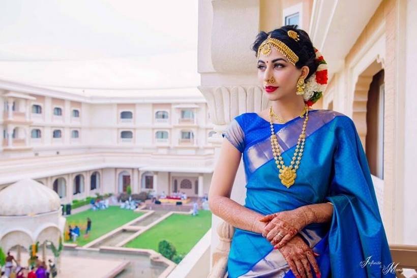 Kanjivaram Silk Royal Blue and Gold Saree – Sunasa
