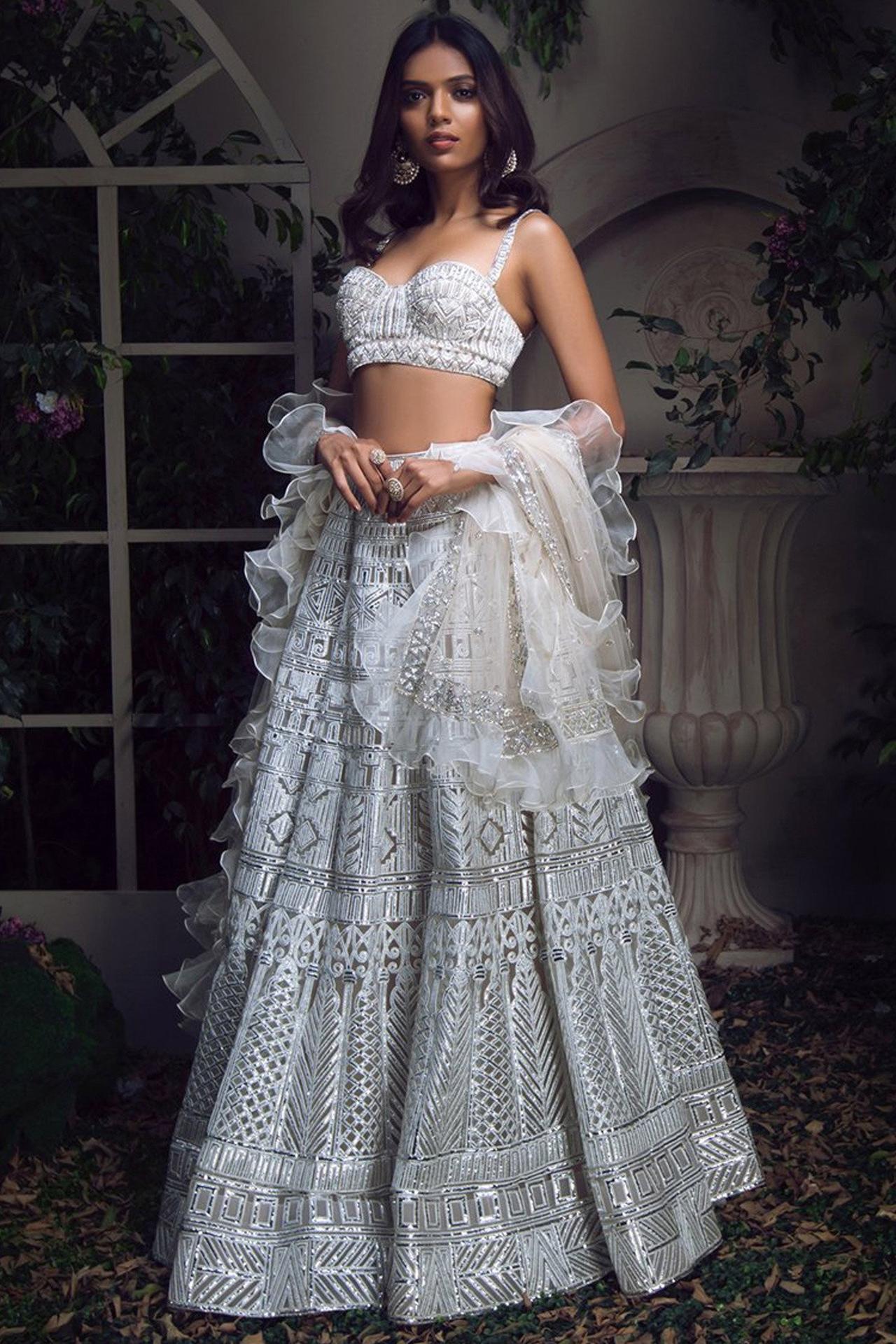 Buy White Indian Anarkali Gown For Women - Evilato