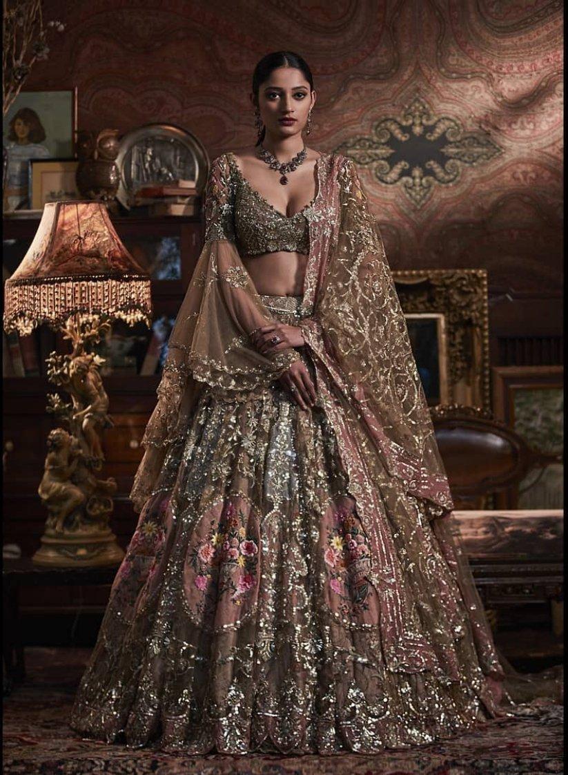 DARK PINK VELVET WITH EMBROIDERY WORK BRIDAL LEHENGA CHOLI @Indian Couture