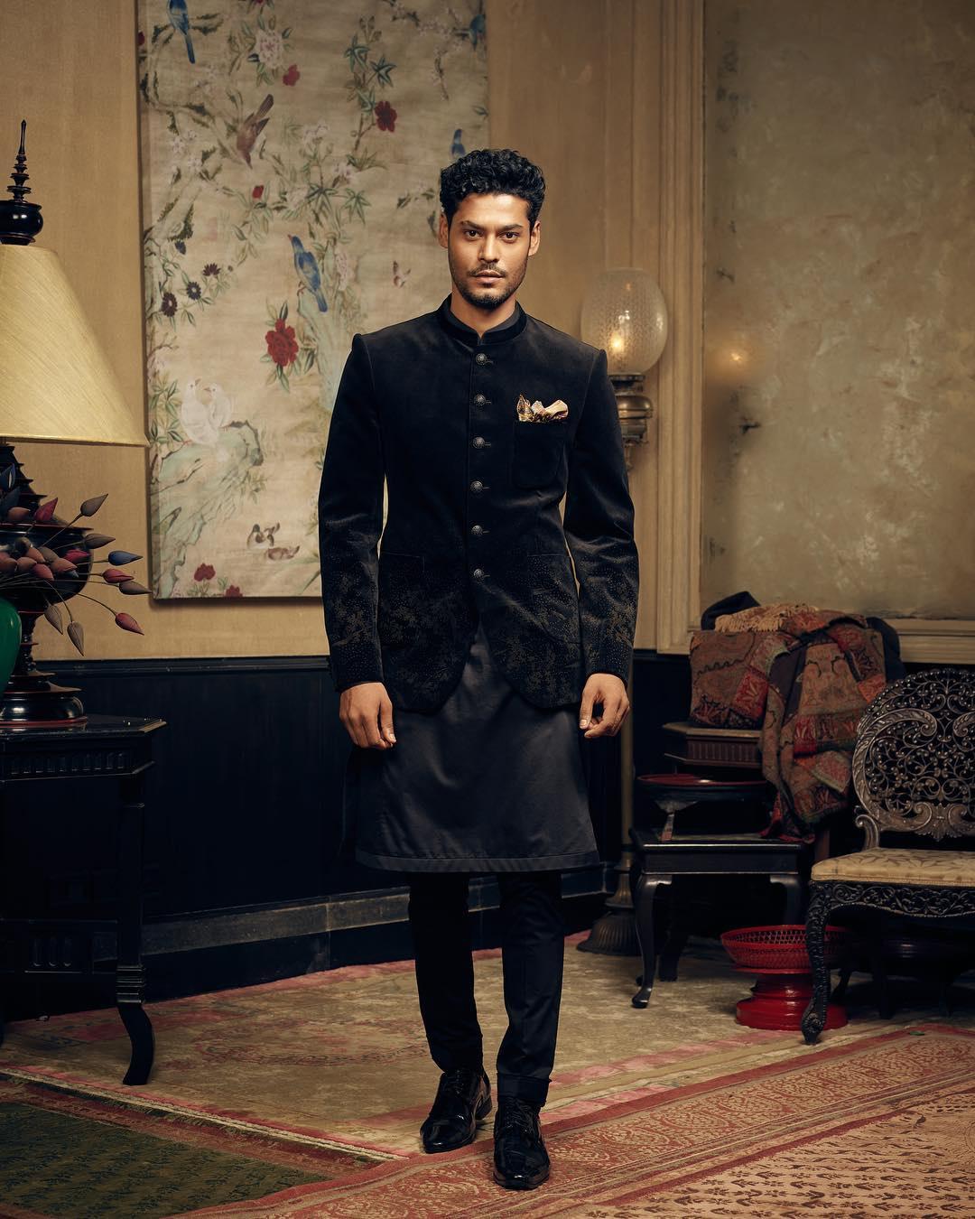 Black kurta cheap pyjama with jacket