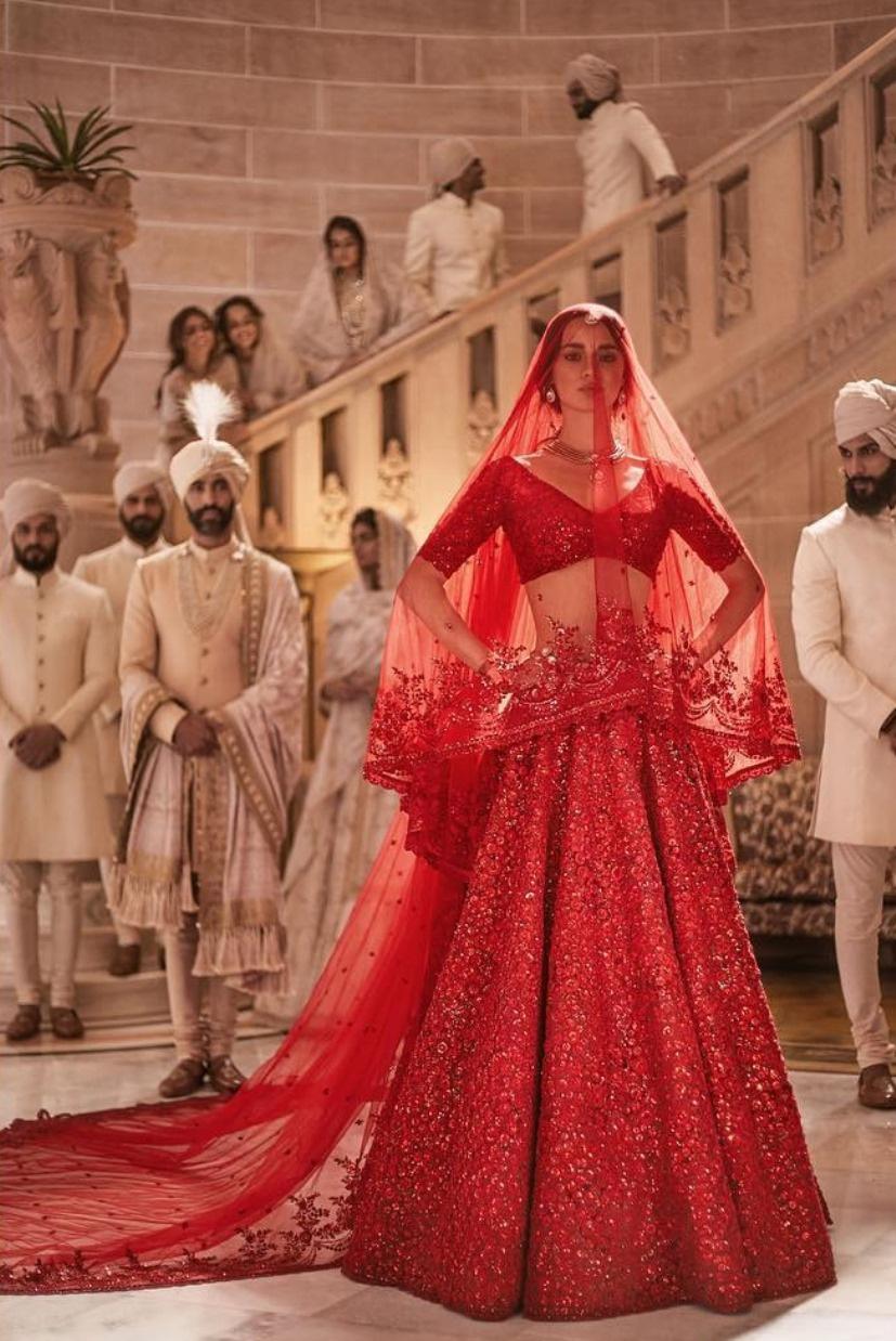 74285 sequin lehenga sabyasachi red