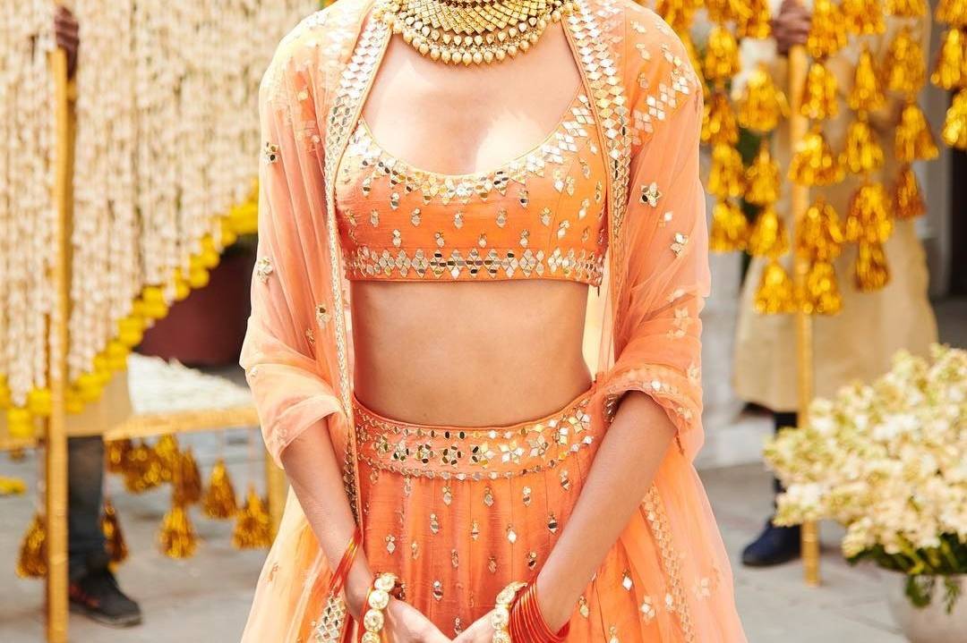 Mustard Lehenga With Orange Choli And Embroidery Work | Latest Kurti Designs