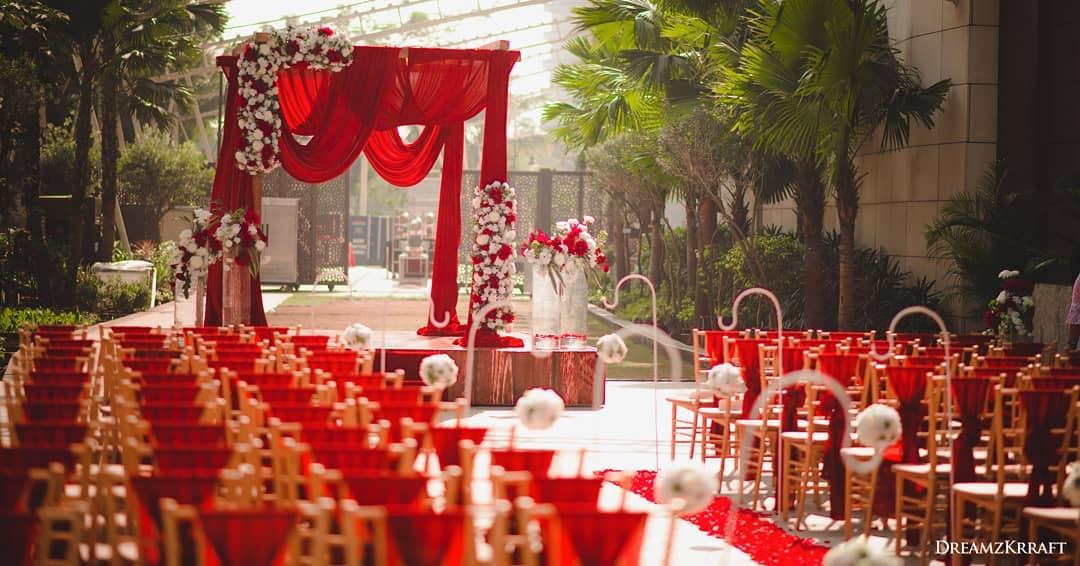 red and white wedding reception decorations