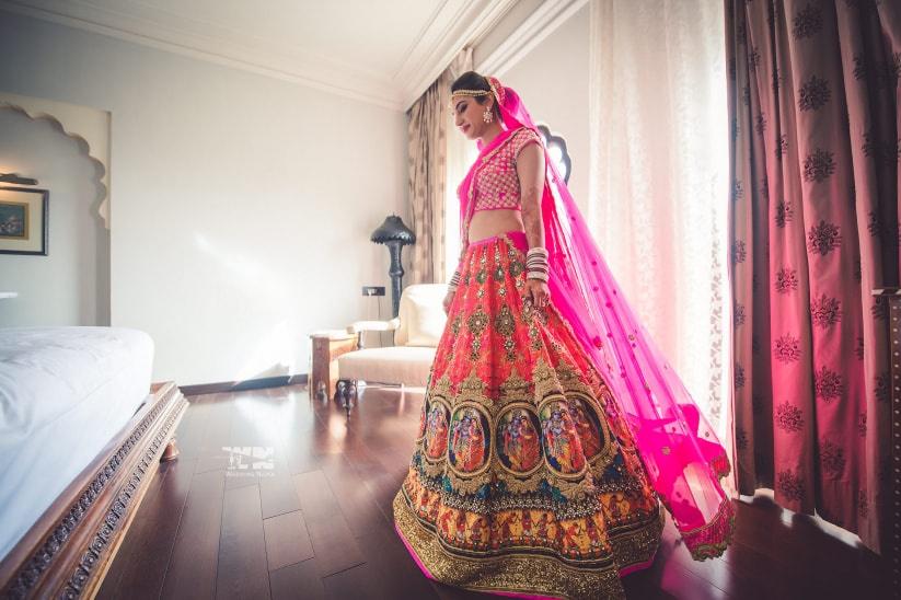 Buy Mustard Red Embroidered Bridal Lehenga Online in the USA @Mohey - Mohey  for Women