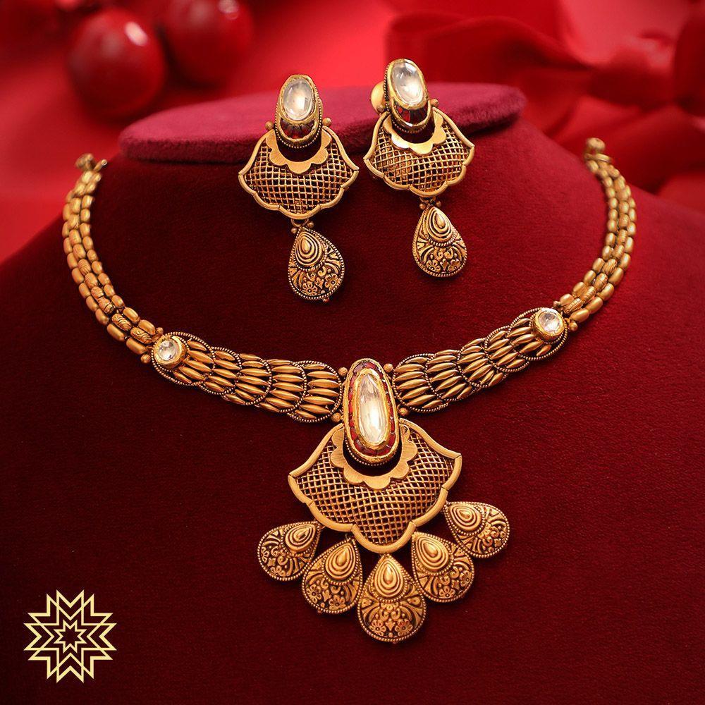 Gold Plated Multicolored Jadau Delicate Necklace Set in Silver NS 064