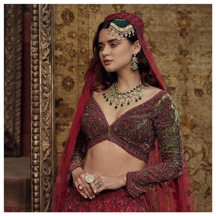 Brick Red Lakhnavi Lehenga – LIBAS CAFE