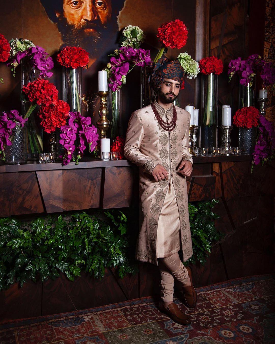 Which color suit for a groom will match a pink-orange lehenga with golden  embellishments? - Quora