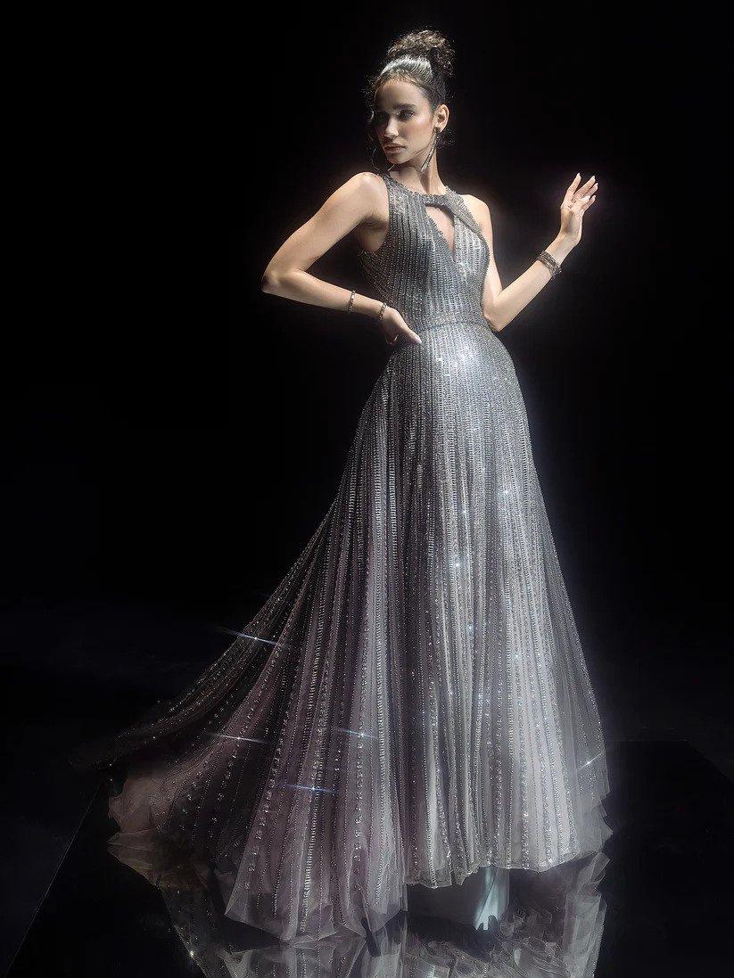 Carolina Blue Sequins Embroidered Net Reception Gown HI2995 [Video] |  Reception gowns, Reception gown, Gowns